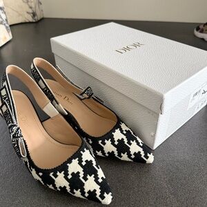 J’ADior Black and White Houndstooth Slingback Heels